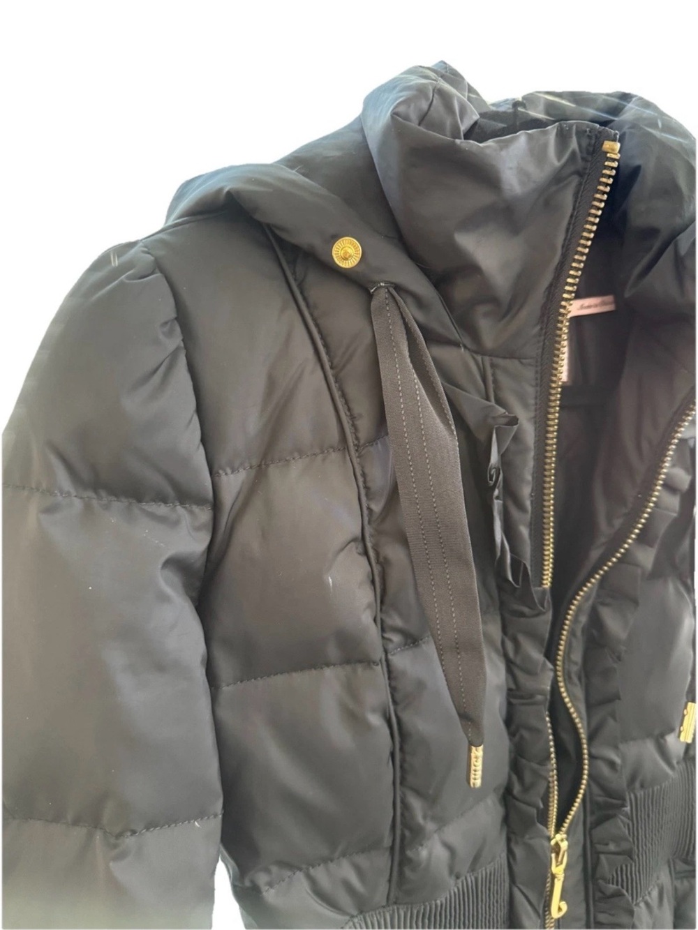 Juicy Couture Women’s XS Petite Black Hooded Cinch-Waist Down Puffer Jacket EUC - Picture 6 of 10